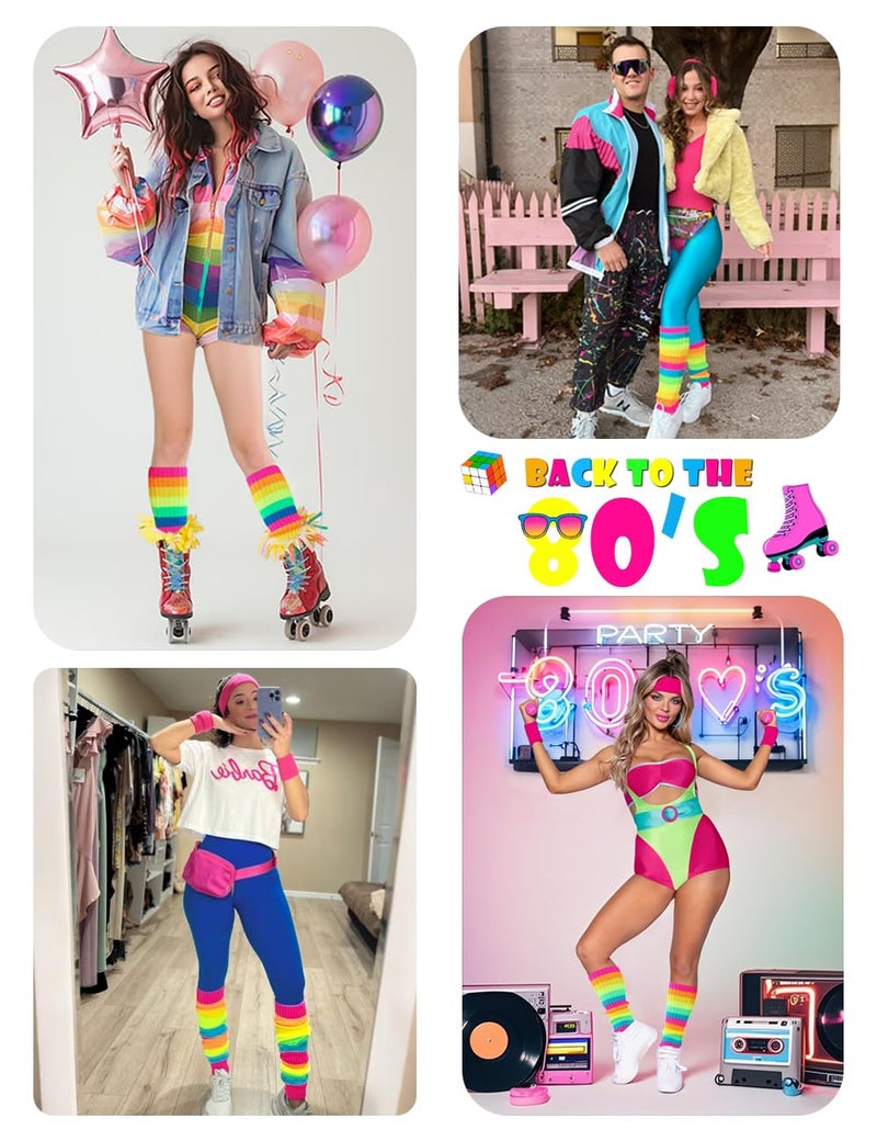 v28 Women Juniors 80s Eighty's Ribbed Leg Warmers for Party Sports (Z46-mix13) - Image 5